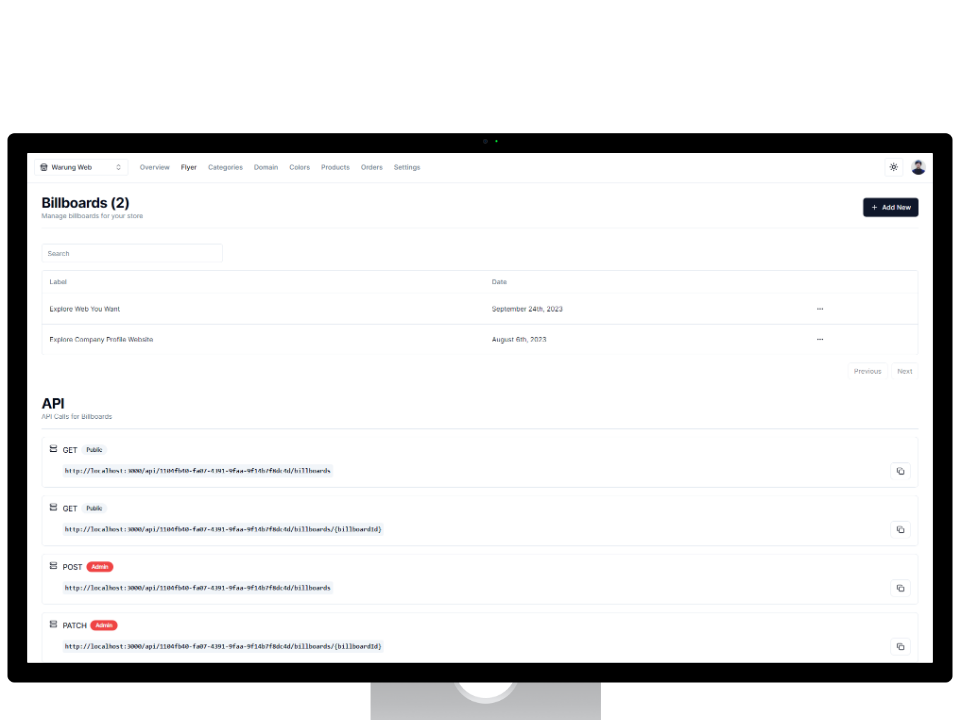 Dashboard warung web fullstack